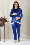Lapis Blue Maternity Velvet Coord Set (Set Of 2) momzjoy.com