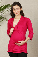 Hot Pink Gathered Maternity & Nursing Wrap Top momzjoy.com