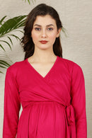 Fuchsia Pink Maternity & Nursing Wrap Top momzjoy.com