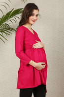 Fuchsia Pink Maternity & Nursing Wrap Top momzjoy.com