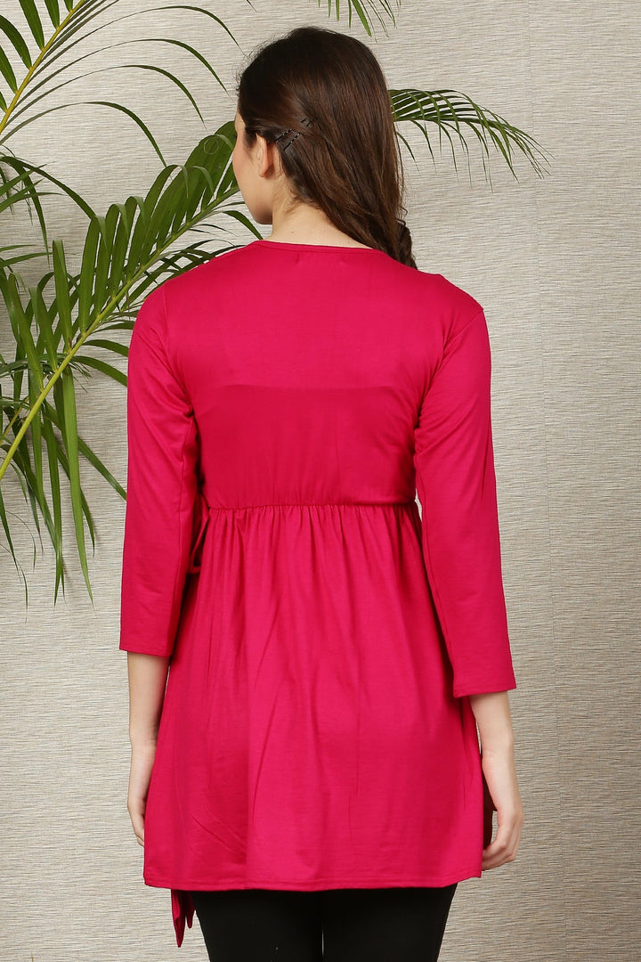 Fuchsia Pink Maternity & Nursing Wrap Top momzjoy.com