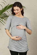 Grey Ruched Maternity & Nursing Top momzjoy.com