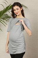 Grey Ruched Maternity & Nursing Top momzjoy.com