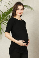 Warm Black Ruched Maternity & Nursing Top momzjoy.com