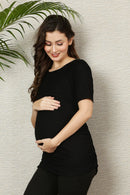 Warm Black Ruched Maternity & Nursing Top momzjoy.com