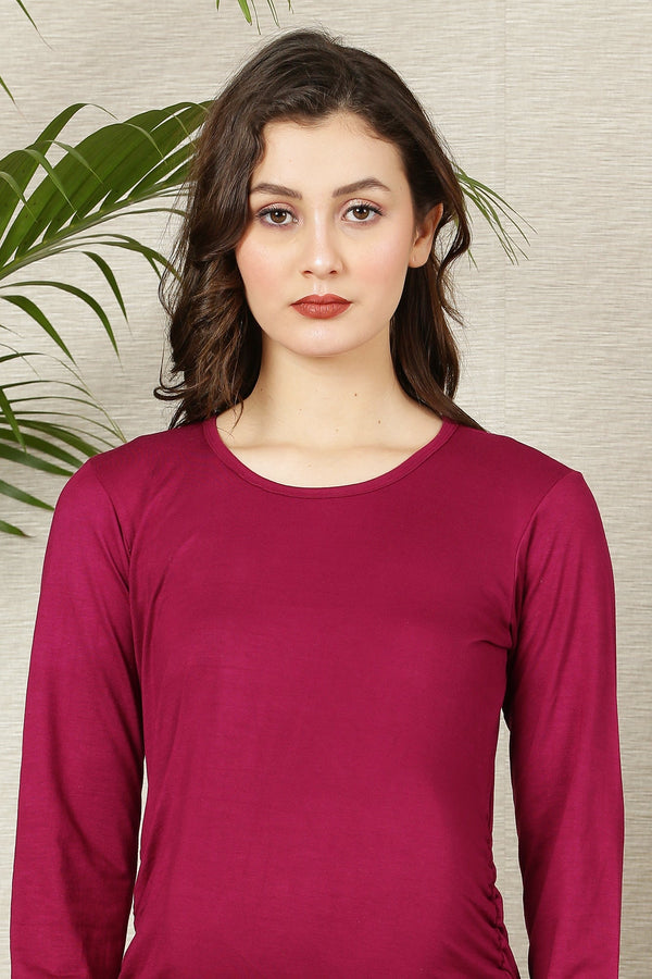 Maternity Ruched Tops - Wine & Grey Twin Pack MOMZJOY.COM