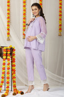 Premium Royal Lavender Maternity Pintucks Kurta + Bump Band Bottom (2 Pc) momzjoy.com