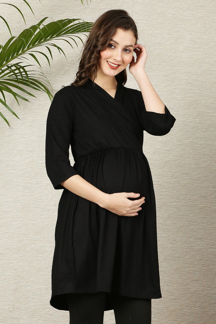 Winsome Black Maternity & Nursing Wrap Top momzjoy.com