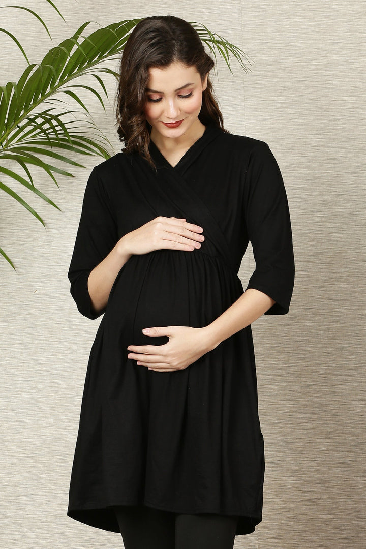 Winsome Black Maternity & Nursing Wrap Top momzjoy.com