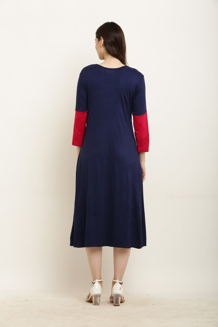 Midnight Blue Comfy Lift Up Nursing Night Dress MOMZJOY.COM