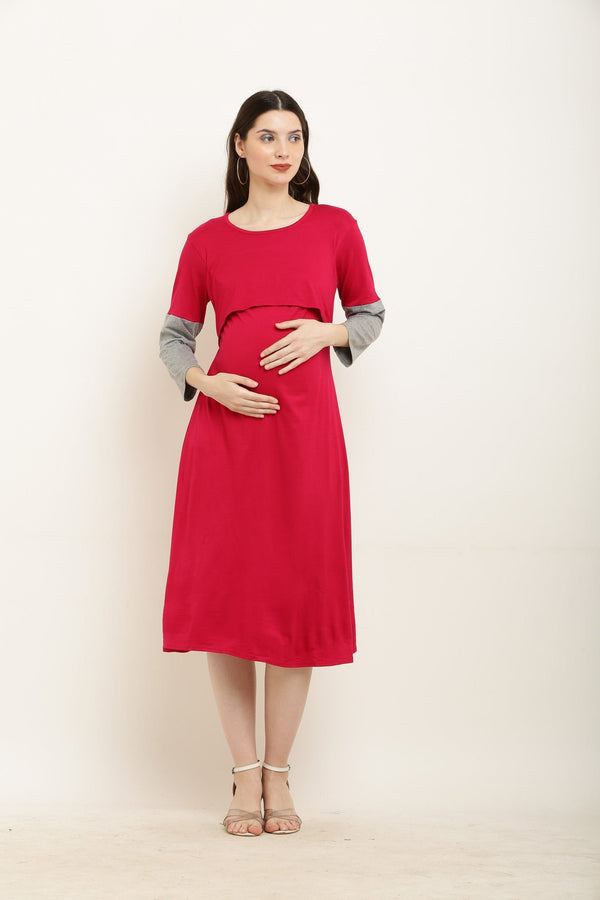 Berry Pink Comfy Lift Up Nursing Night Dress MOMZJOY.COM