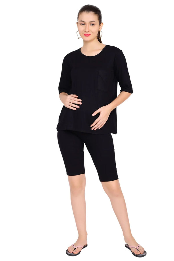 Jade Black Cycling Short Maternity Coord Set (2 pc) momzjoy.com