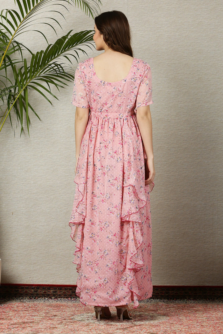 Soothing Peach Blossom Maternity & Nursing Flow Dress momzjoy.com