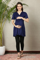 Maternity & Nursing Gathered Tops - Blue & Teal Green Twin Pack MOMZJOY.COM