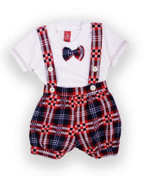 Red Plaid Unisex Shorts Set (0-18m)