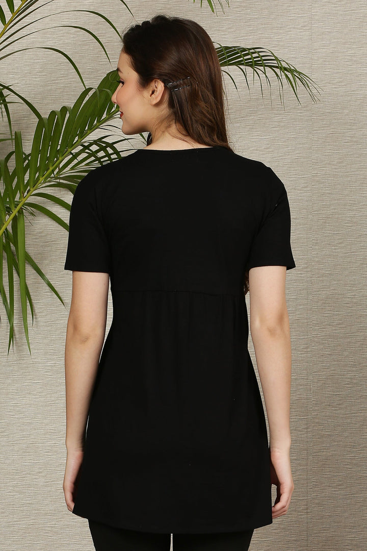 Black Gathered Maternity & Nursing Wrap Top momzjoy.com