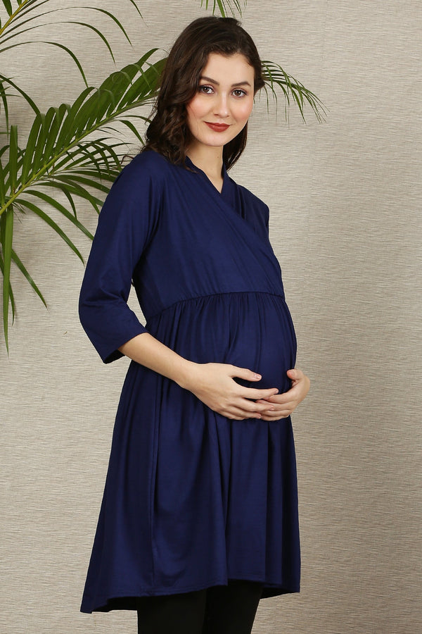 Maternity & Nursing Gathered Tops - Black & Blue Twin Pack MOMZJOY.COM