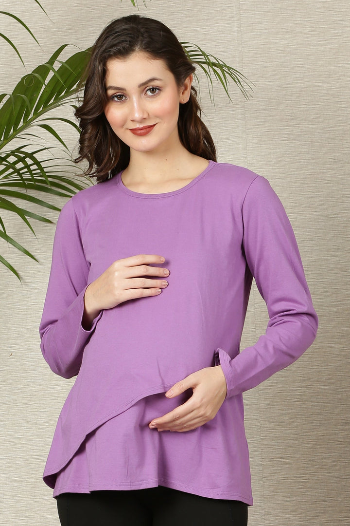 Lavender Maternity & Nursing Flap Top momzjoy.com