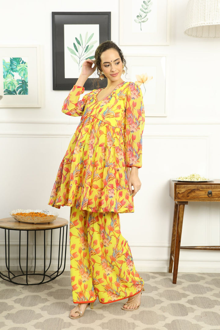 Eden Miami Floral Layered Maternity & Nursing Kurta + Bump Band Bottom + Dupatta (3 Pc) momzjoy.com