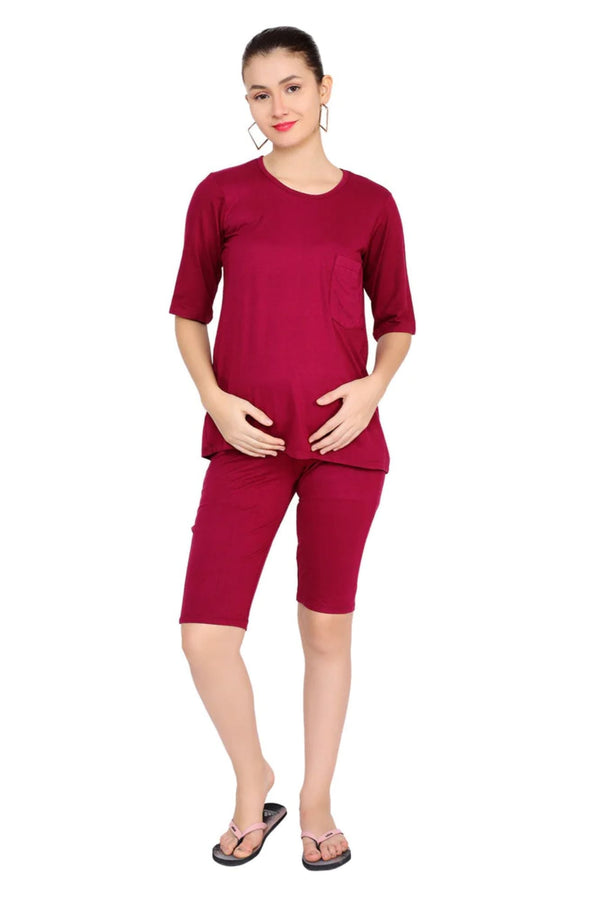 Burgundy Biker Maternity Top + Bump Band Bottom Coord Set (2 pc) momzjoy.com