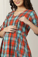 Apricot Maternity & Nursing Check Dress MOMZJOY.COM