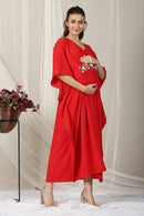 Scarlet Red Maternity Embroidered Kaftan momzjoy.com