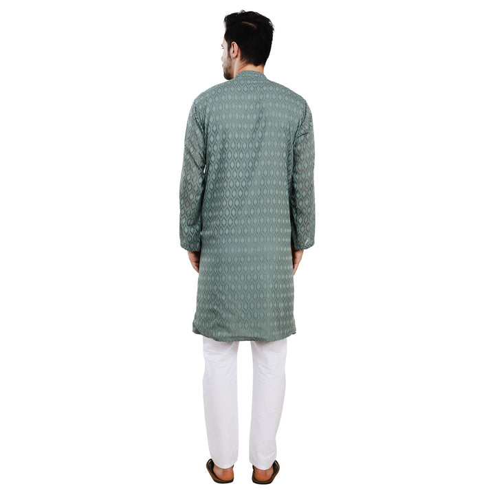 Men Classic Textured Grey Kurta MOMZJOY.COM