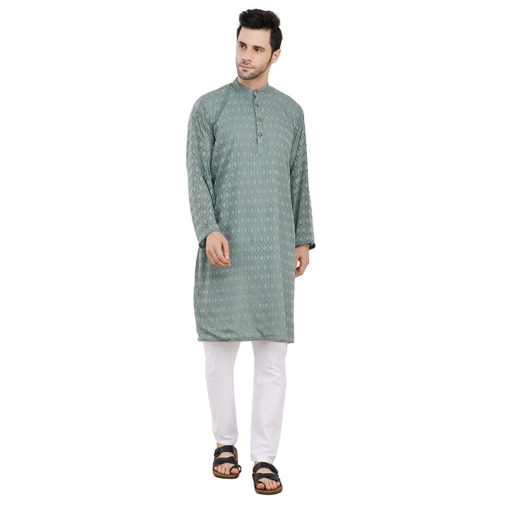 Men Classic Textured Grey Kurta MOMZJOY.COM