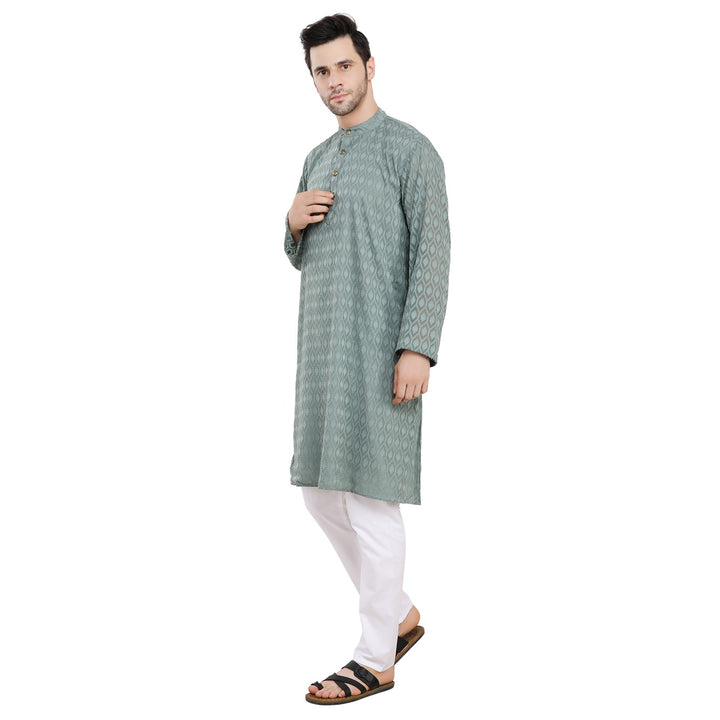 Men Classic Textured Grey Kurta MOMZJOY.COM