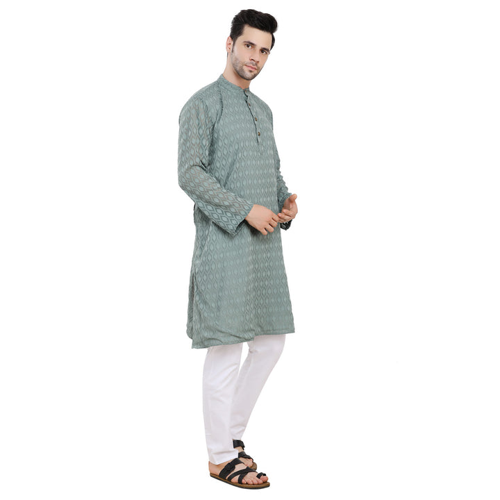 Men Classic Textured Grey Kurta MOMZJOY.COM