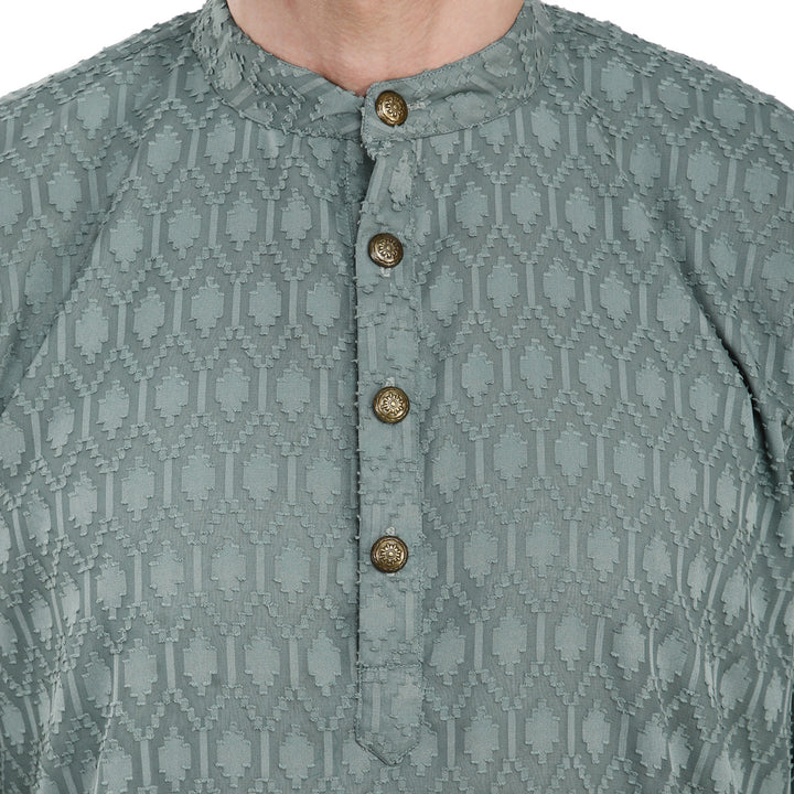 Men Classic Textured Grey Kurta MOMZJOY.COM