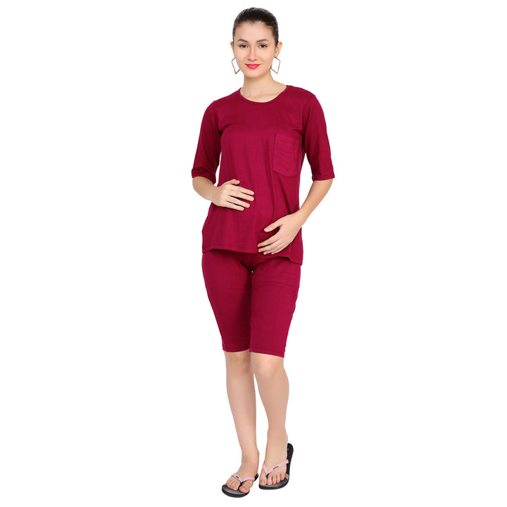 Burgundy Biker Maternity Top + Bump Band Bottom Coord Set (2 pc) momzjoy.com