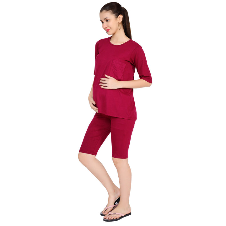 Burgundy Biker Maternity Top + Bump Band Bottom Coord Set (2 pc) momzjoy.com