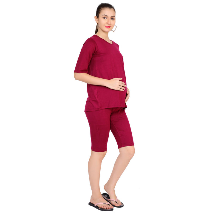 Burgundy Biker Maternity Top + Bump Band Bottom Coord Set (2 pc) momzjoy.com