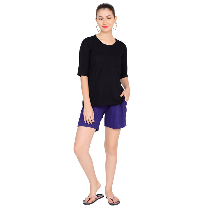 Cozy Navy Blue Over Bump Stretchable Maternity Shorts momzjoy.com