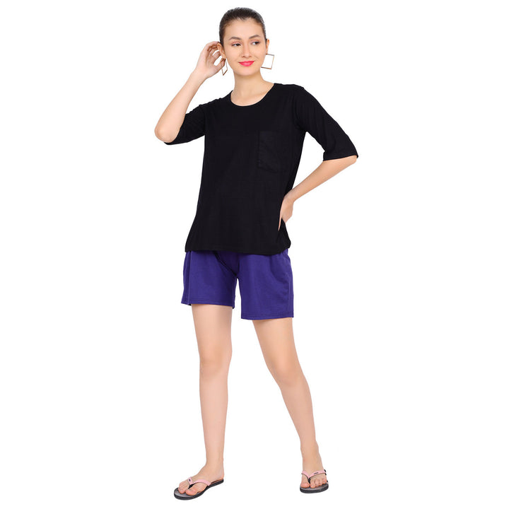 Cozy Navy Blue Over Bump Stretchable Maternity Shorts momzjoy.com