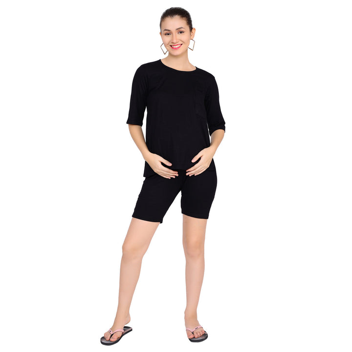 Comfy Black Over Bump Stretchable Maternity Shorts momzjoy.com