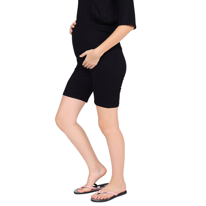 Comfy Black Over Bump Stretchable Maternity Shorts momzjoy.com