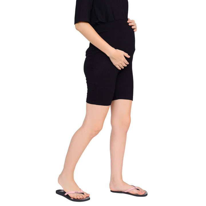 Comfy Black Over Bump Stretchable Maternity Shorts momzjoy.com