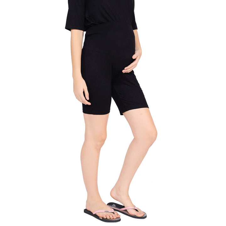 Comfy Black Over Bump Stretchable Maternity Shorts momzjoy.com