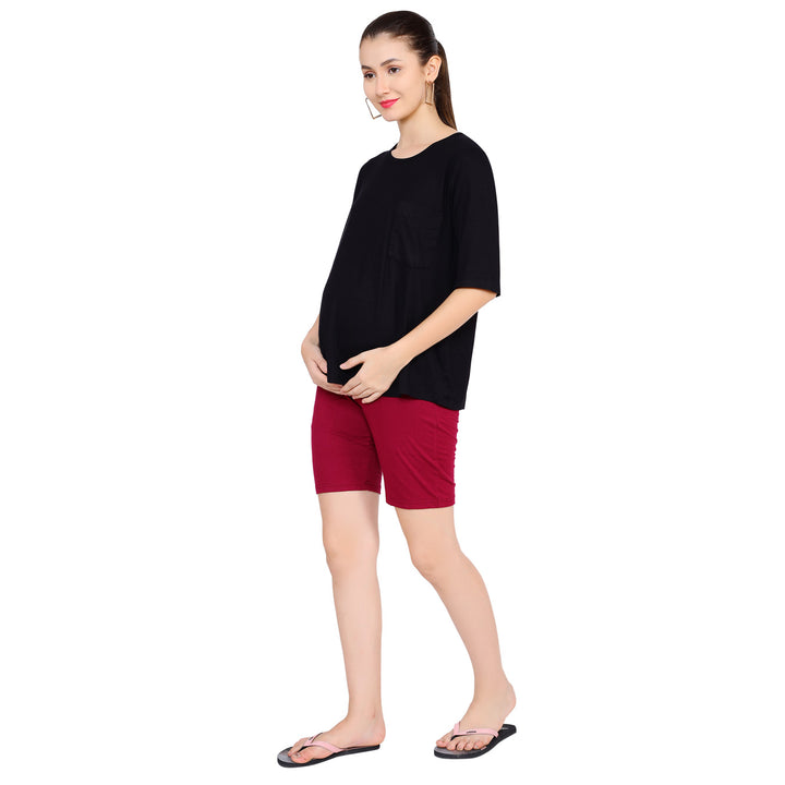 Soft Magenta Over Bump Stretchable Maternity Shorts momzjoy.com