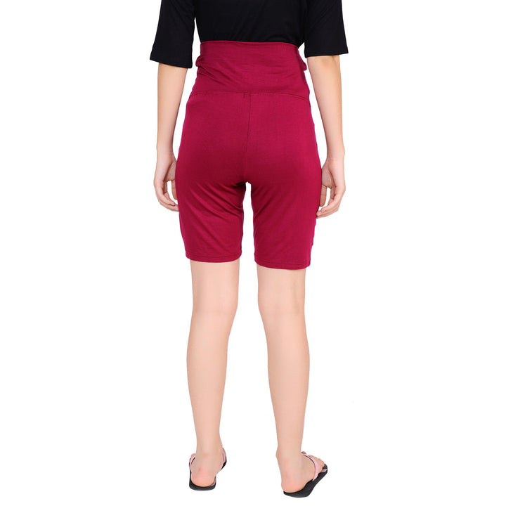 Soft Magenta Over Bump Stretchable Maternity Shorts momzjoy.com