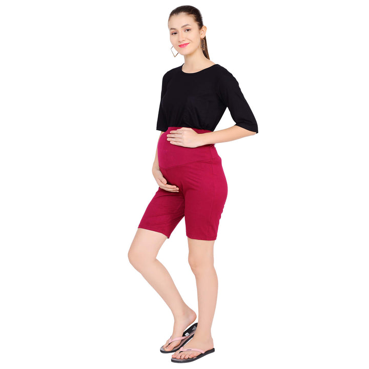 Soft Magenta Over Bump Stretchable Maternity Shorts momzjoy.com