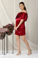 Red Sizzling Off -Shoulder Maternity Knee Dress momzjoy.com