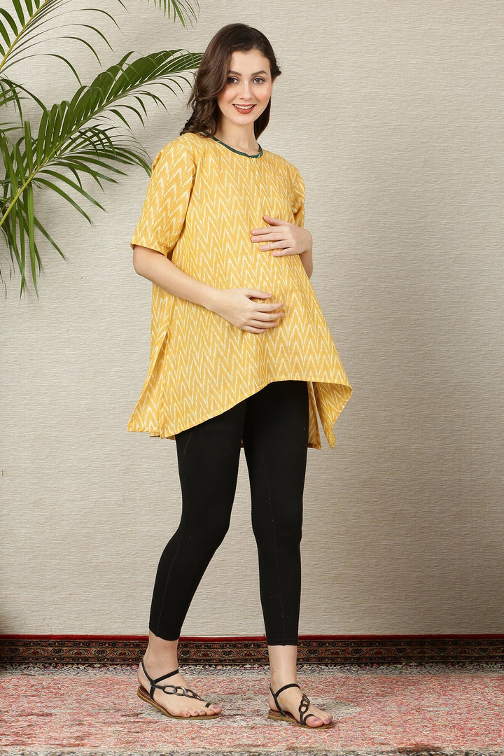 Lovable Marigold Ikat Maternity & Nursing Top (100% Cotton) MOMZJOY.COM