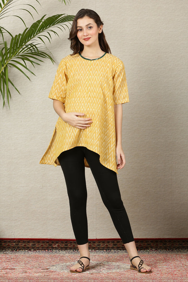 Lovable Marigold Ikat Maternity & Nursing Top (100% Cotton) MOMZJOY.COM