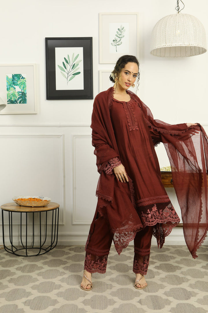 Luxe Classy Chanderi Coco Maternity & Nursing Kurta + Bump Band Bottom + Dupatta (3 Pc) momzjoy.com