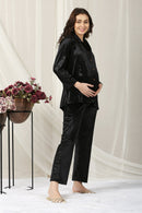Warm Black Maternity & Nursing Velvet Coord Set (Set Of 2) momzjoy.com