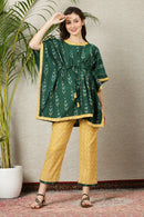 Serene Basil Green Maternity & Nursing Kaftan Set (2Pc) (100% Cotton) momzjoy.com