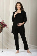 Classic Black Lycra Maternity Camisole, Bottom & Cover Up (Set Of 3) momzjoy.com